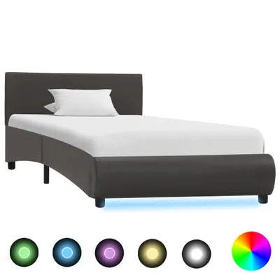 Image de vidaXL Cadre de lit avec LED Gris Similicuir 100x200 cm