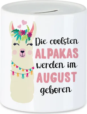 Produktbild von Die Coolsten Alpakas Werden im August Geboren Spardose Wunschmonat Geschenkidee Geburtstag