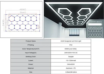 Produktbild von Sechseckiges Wabenlichter Wabendecken Lichtsystem 3,94 x 2,10 m.