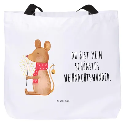 Produktbild von Mr. & Mrs. Panda Reisetasche Maus Weihnachten - Weiß - Geschenk, Weihnachtsmotiv, Beutel, Schultasche, Tote Bag, Mäuschen, Frohe, Tasche, Strandtasche, Weihnachtsgruß