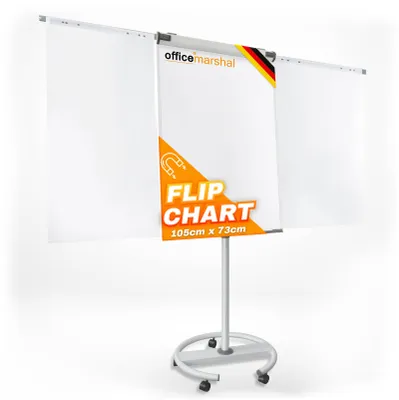 Produktbild von Office Marshal Mobiles Flipchart „Shark Premium“ höhenverstellbares Modell mit Rollenfuß und Papierhaltern