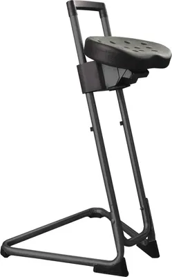 Produktbild von Antistatische Stehhilfe San Diego mit ESD-Sitz | Sitzhöhe 60-85cm | Tragfähigkeit 110kg | Polyurethane-Sitz | mit Stahlrohrgestell | Schwarz/Schwarz