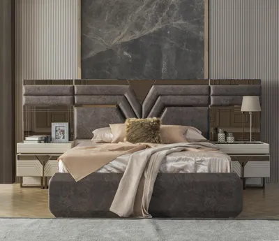 Productafbeelding van Slaapkamer set: tweepersoonsbed, nachtkastjes, set van 3 stuks, grijs, modern