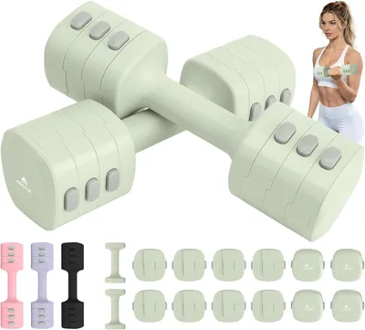 Immagine prodotto di Set di manubri da 5 kg, regolabile in 4 posizioni, ideale per l'allenamento a casa, attrezzo fitness verde