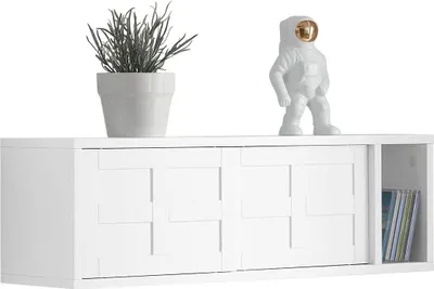 Zdjęcie produktu dla SoBuy Szafa Półka ścienna Przedpokój Haczyki na ubrania Półka wisząca Szafa z 1 drzwiami przesuwnymi i 1 półką 75x20x23cm - Biały