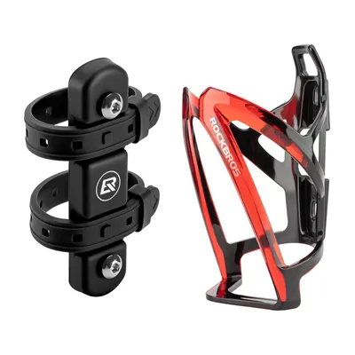 Produktbild von ROCKBROS Fahrrad Trinkflaschenhalter Set, PC Getränkehalter + Adapter, für Fahrad ohne Bohrungen für Flaschen (7-10cm Ø) Rot