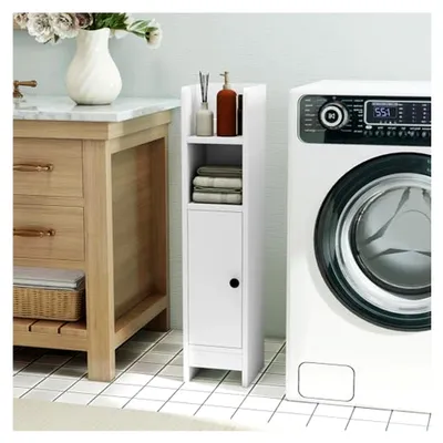 Produktbild von Schmaler Toilettenschrank, Badezimmerschrank mit verstellbarem Regal, freistehender Badschrank für Badezimmer und Küche, 20x18x80 cm (Weiß)