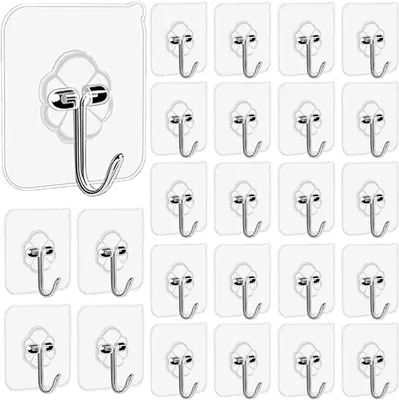 Produktbild von Haken – Selbstklebend – Transparent – Klebehaken – Extra starke Haken ohne Bohren – Selbstklebende Haken für Küche – Badezimmer – Wand und Decke