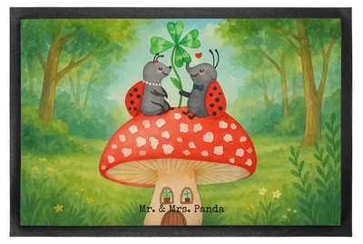 Produktbild von Mr. & Mrs. Panda fußmatte Marienkäfer Fliegenpilz Design 60 x 90 cm - Weiß - Geschenk, Wohnung, Haus, Zuhause, Fleigenpilzhaus, Schuhabstreifer, Fussmatte, Fußabstreifer