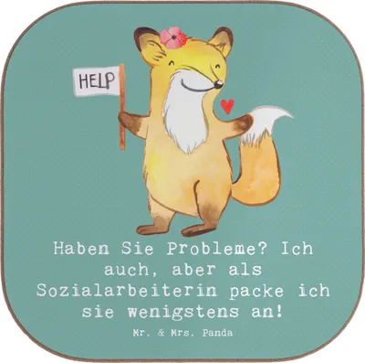 Produktbild von Mr. & Mrs. Panda Tischuntersetzer Sozialarbeiterin Probleme - Meeresbrise - Geschenk, Beruf, Untersetzer für Gläser, Holzuntersetzer, Berufsleben, Berufe, Empathie, Glas