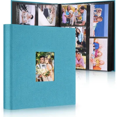 Produktbild von Großes Einsteck-Fotoalbum für 600 Fotos (10x15 cm) – Leinenbindung, personalisierbar, schwarz/himmelblau