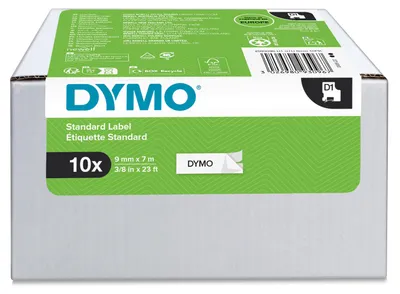 Produktbild von DYMO Original D1-Etikettenband VORTEILSPACK| 9 mm x 7 m | Rolle | schwarz auf weiß | selbstklebendes Schriftband |Polyster | für LabelManager-Beschriftungsgerät | 10 D1 Schriftbandkassetten