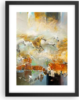 Produktbild von Gerahmtes Poster - Schwarzer Rahmen - Pferde Galopp Modern - 30x40 cm - Wand Bild - Wanddeko - Wandbilder - Kunstposter - Wandposter - Bilderrahmen - Bilder - Kunstdruck - P2BPA30x40-4506