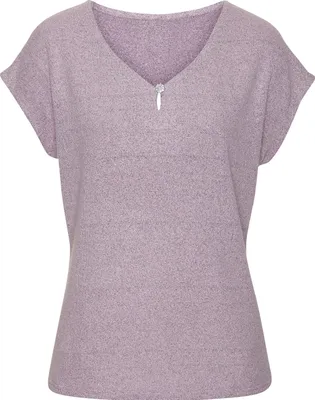 Produktbild von LASCANA Kurzarmshirt mit Strassknopf in Blütenform flieder Größe 44/46