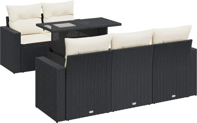 Image de vidaXL Ensemble de salon de jardin 6 pièces avec coussins noir poly rotin