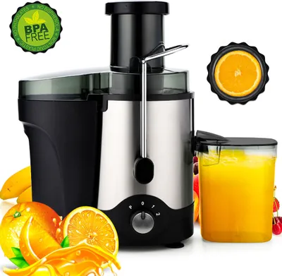 Produktbild von Entsafter, Entsafter für Obst und Gemüse, Entsafter aus Edelstahl, Zentrifugalentsafte, elektrische Saftpresse,75mm Füllöffnung und 3 Geschwindigkeite