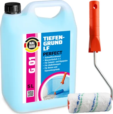 Zdjęcie produktu dla Zestaw Wałek Malarski 10cm + Preparat gruntujący HALBAU TIEFENGRUND PERFECT G01 - 5L