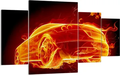 Produktbild von Bild auf Leinwand - Leinwandbild - Auto Feuer Illustration - 160x90cm - Wand Bild - Wanddeko - Leinwanddruck - Bilder - Kunstdruck - Wanddekoration - Leinwand bilder - Wandkunst - DL160x90-0204