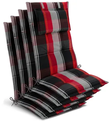 Produktbild von Beautissu 4x Premium Hochlehnerauflage 120x50x7cm, Schwarz-Rot-Weiß-Kariert
