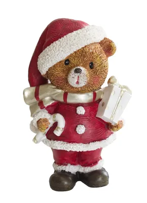 Produktbild von Deko Teddybär mit Paket Zuckerstange Weihnachtsmann Teddy Bär Skulptur Figur