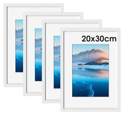 Obrázek produktu pro Omgoods – Sada 4 bílých dřevěných fotorámečků, rozměr 20x30 cm, s rámečkem