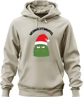 Produktbild von WEIHNACHTSMUFFEL Weihnachtsmonster Nikolausmütze sarkastisch Uni Hoodie Kapuzenpullover, Natur, XXL