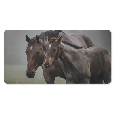 Produktbild von MuchoWow® Schreibtischunterlage Pferde - Nebel - Landschaft 80x40 cm - XXL Mauspad - Gaming Mauspad