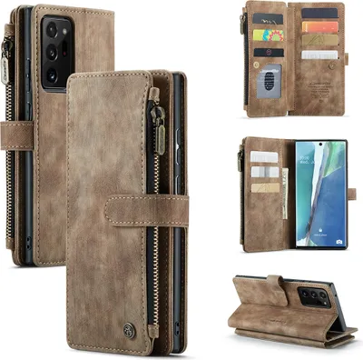 Immagine prodotto di Custodia Galaxy Note 20 Ultra, Custodia in Finto cuoio con cerniera, chiusura magnetica, tasca per carte, supporto, portafoglio, custodia protettiva per Samsung Galaxy Note 20 Ultra Marrone