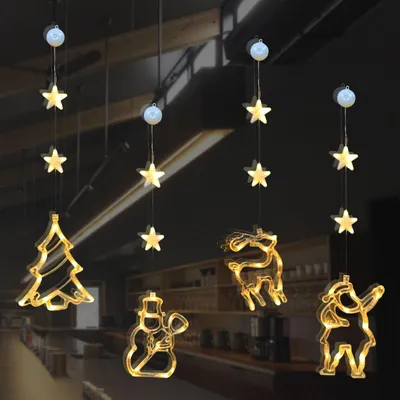 Imagen del producto de 4 unidades de guirnalda de luces, decoración navideña, luces de Navidad LED con ventosa
