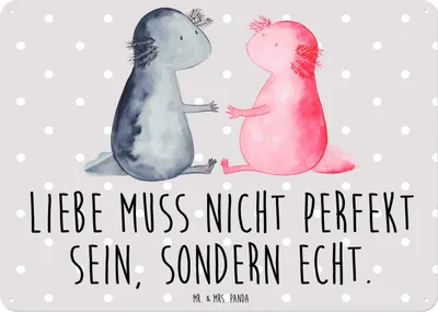 Produktbild von Mr. & Mrs. Panda tafel Axolotl Liebe DIN A6 - Grau Pastell - Geschenk, Schild, Wandbild, Türschild, Magnetschild, Blechschild, Lurch, Valentinstag, Paar