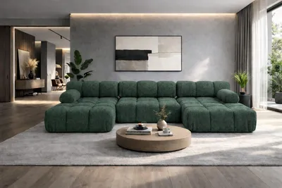 Produktbild von Kaiser Möbel Ecksofa U-Form, Stoff Bouclé Abriamo, Dunkelgrün, Selia U