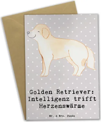 Produktbild von Mr. & Mrs. Panda Glückwunschkarte Golden Retriever Liebe - Grau Pastell - Geschenk, weihnachtskarten, osterkarten, Herzenswärme, Hunderasse, freundliche, hochzeitskarten