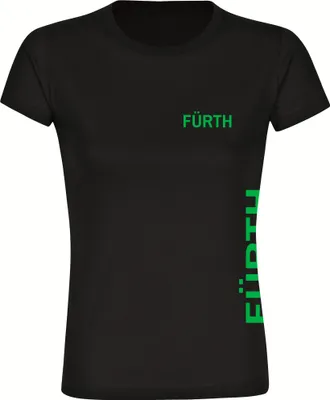 Produktbild von multifanshop Damen T-Shirt - Fürth - Brust & Seite, schwarz, Größe M