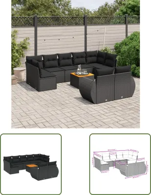 Produktbild von The Living Store 10-tlg. Garten-Sofagarnitur mit Kissen Schwarz Poly Rattan