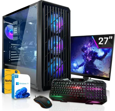 Produktbild von SYSTEMTREFF Gaming Komplett Set - Ryzen 5 5500 - Nvidia GeForce RTX 5060 Ti 16GB - 32GB DDR4 - 1TB NVMe - 27 Zoll TFT - Windows 11 Pro - Desktop PC