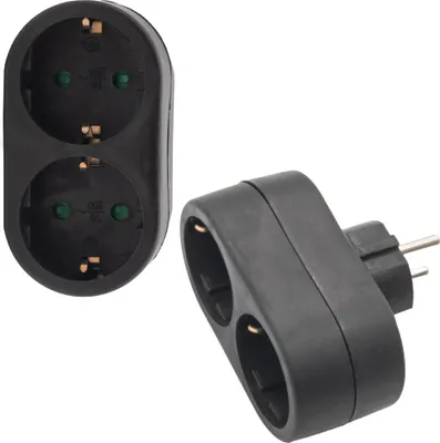 Produktbild von Doppelstecker Steckdosenleiste Mehrfachsteckdose Doppelsteckdose Schuko Schwarz Vertikal