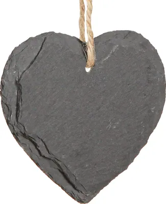 Produktbild von Schiefertafel Herz Deko 7,5cm Schwarz Jute 6er Set, 6 Stück