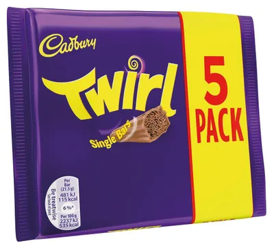 Produktbild von Cadbury Twirl - Sparpack - 5 x 21,5g 107,5g Vollmilchschokolade