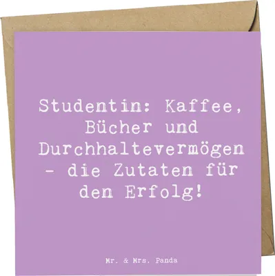 Produktbild von Mr. & Mrs. Panda Klappkarte Spruch Studentin Erfolg - Lavendeltraum - Geschenk, anlasskarte, faltkarte, Berufsliebe, Beruf, Hingabe, Lernen, doppelkarte, Berufsleben