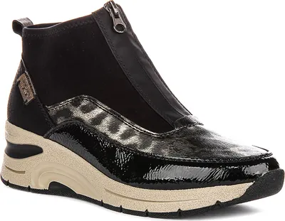 Produktbild von Rieker N9362-00 in Schwarz mit Leopardenmuster und Frontreißverschluss für Damen – 6,5 UK – 40 EU – 8,5 US / Schwarz Multi