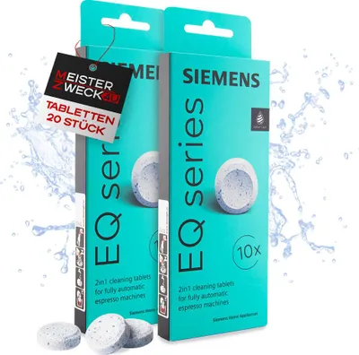 Produktbild von MEISTERZWECK4U - Siemens TZ80001A Reinigungstabletten 2x10 für EQ Series Kaffeevollautomaten - entfernt Kaffeeöl Rückstände, Reiniger Kaffeeautomat, Reinigungstabs Kaffeemaschine - für perfektes Aroma