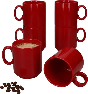 Produktbild von 6er Set Event Kaffeebecher 250ml rot Porzellan-Tassen stapelbar