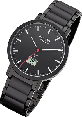 Produktbild von Regent Herren Uhr Funkuhr FR-255 Analog-Digital Metallarmbanduhr schwarz URFR255