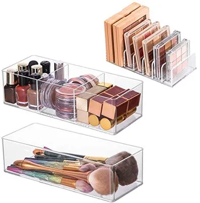 Obrázok produktu pre Uniqoos® Organizér na kozmetiku z priehľadného akrylu – úložná zásuvka na make-up s 3 priehradkami, úsporná sada 3 kusov na make-up a príslušenstvo