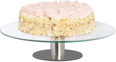 Productafbeelding van Taartplateau draaibaar - Op voet - Ø 30 cm - Cake - Glas - Roestvrij staal - Glazen taartschaal - Transparant