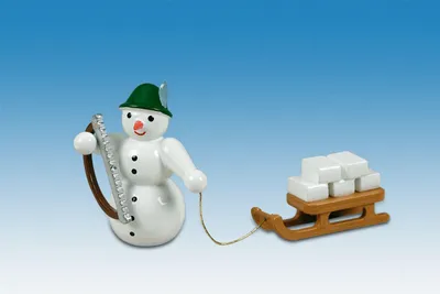 Produktbild von Holzfigur Schneemann Iglubauer mit Schlitten Höhe 6,5cm NEU