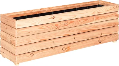 A wooden planter box is shown against a white background.