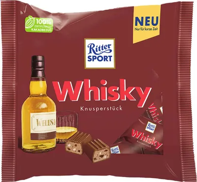 Zdjęcie produktu dla Ritter Sport Whisky chrupiące kawałki nadziewane mleczną czekoladą opakowanie 200g