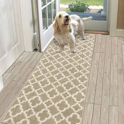 Productafbeelding van Ibenzoa® Antislip vloerkleed, polypropyleen, 60 x 180 cm, beige – met antislip TPR-onderkant, 1 cm poolhoogte, ideaal voor hal en keuken