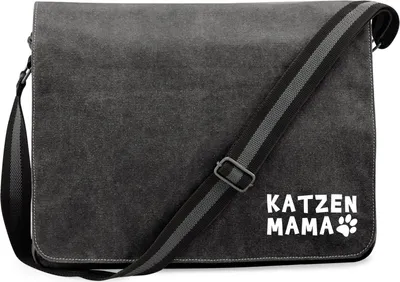 Produktbild von Huuraa Umhängetasche Katzenmama Tapse 14 Liter Black Canvas Laptoptasche Geschenkidee